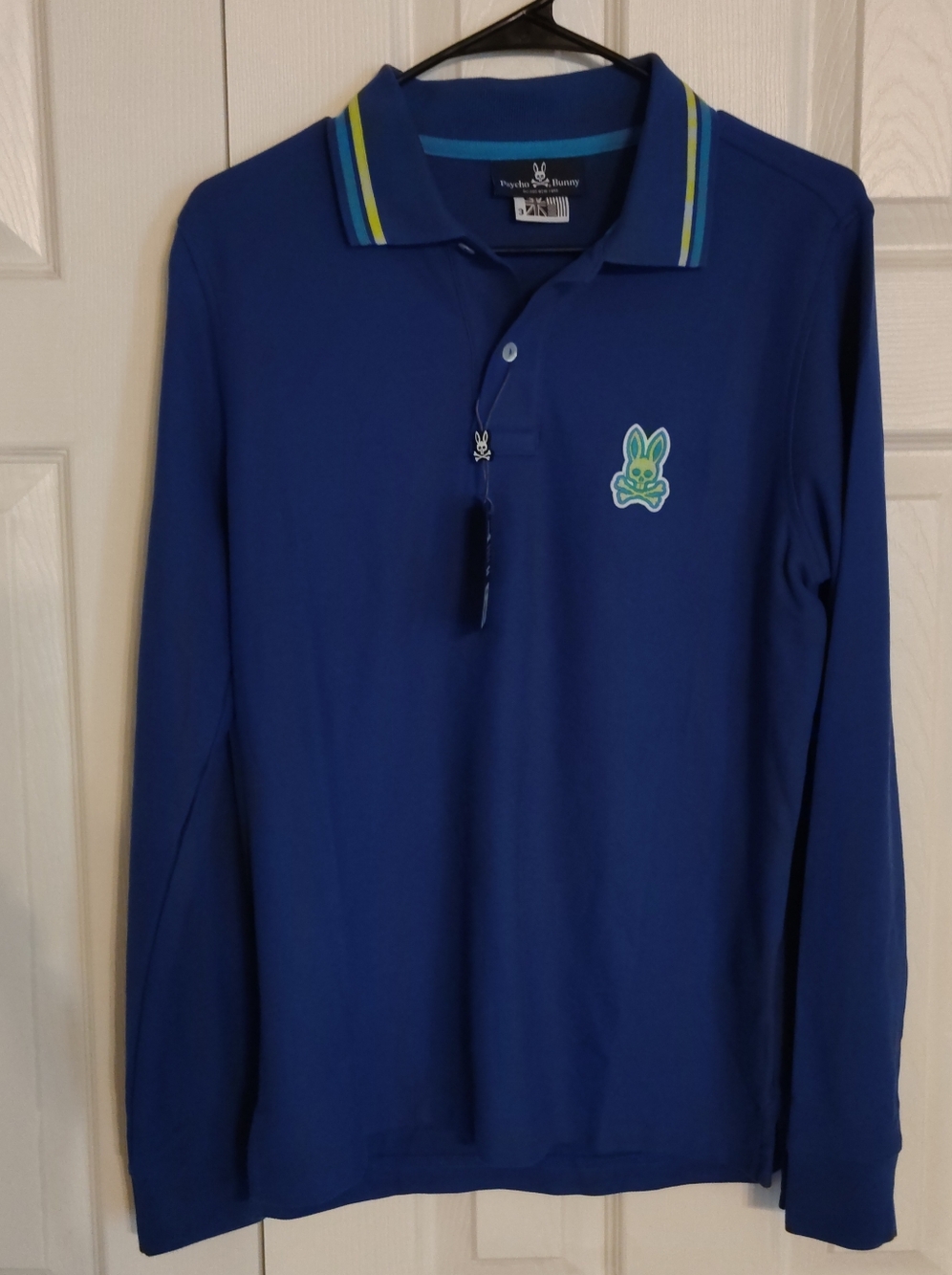 Psycho Bunny Long Sleeve Polo in Blue with Lime Accent